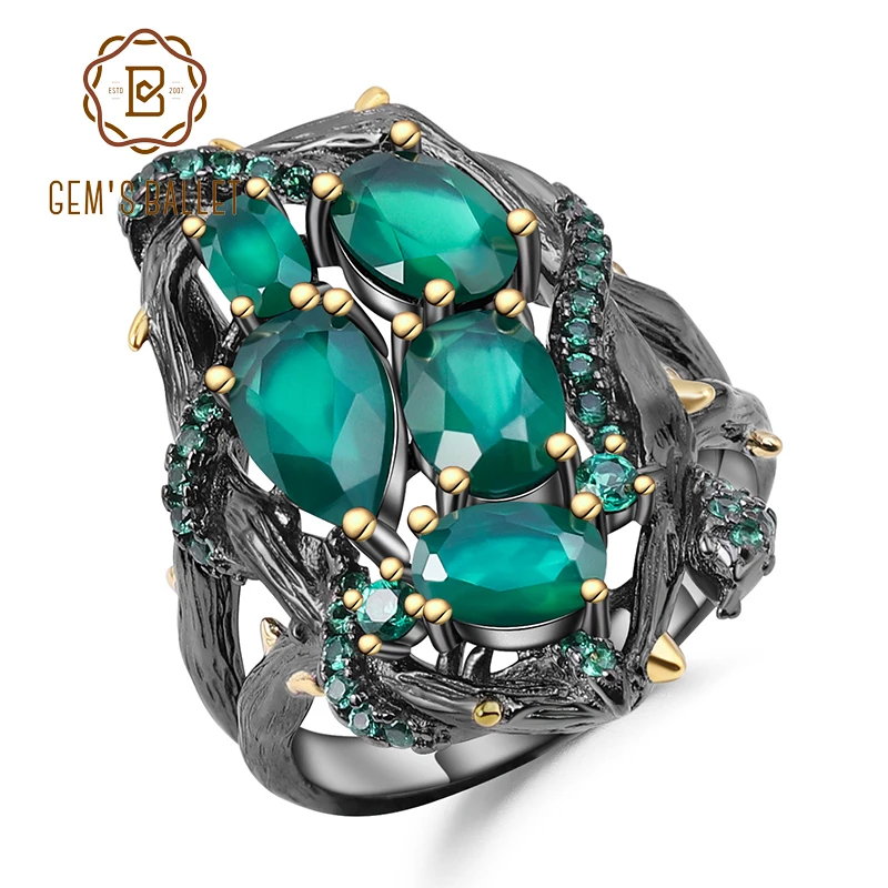 GEM'S балет натуральный зеленый агат, натуральный камень кольцо 925 пробы серебро ручной работы ветка Змея кольцо для женщин ювелирные изделия