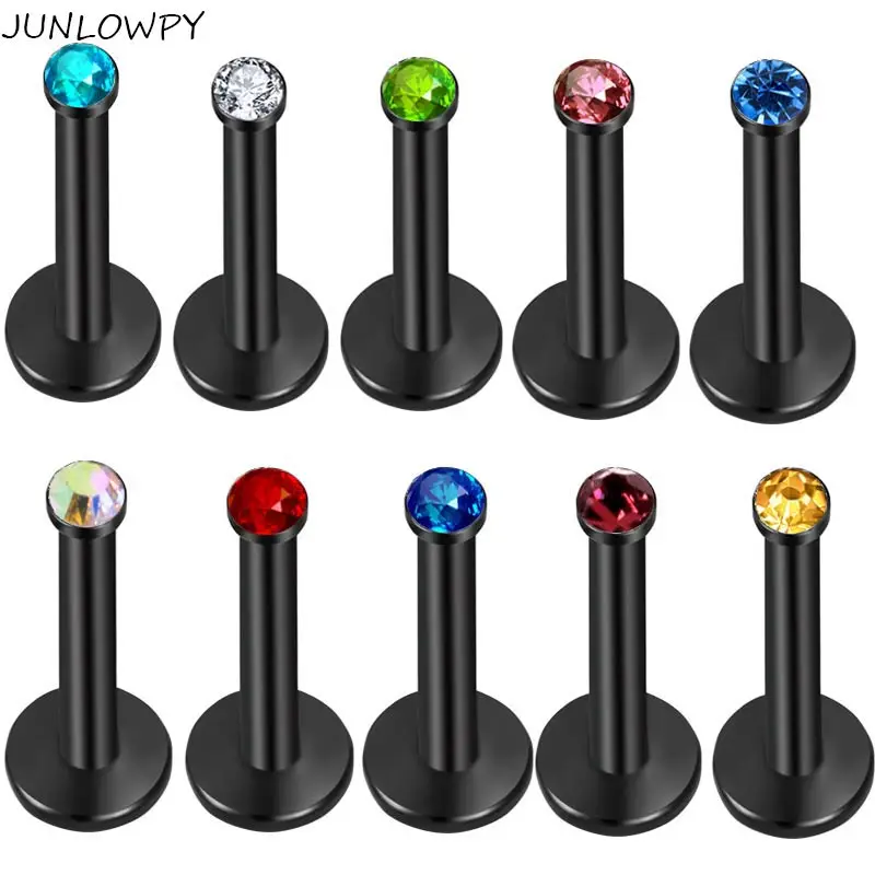 

JUNLOWPY 16G Internally Threaded 50pcs Steel Black Rainbow Gold Labret Monroe Lip Tragus Piercing Bars Body Jewelry Rings Women