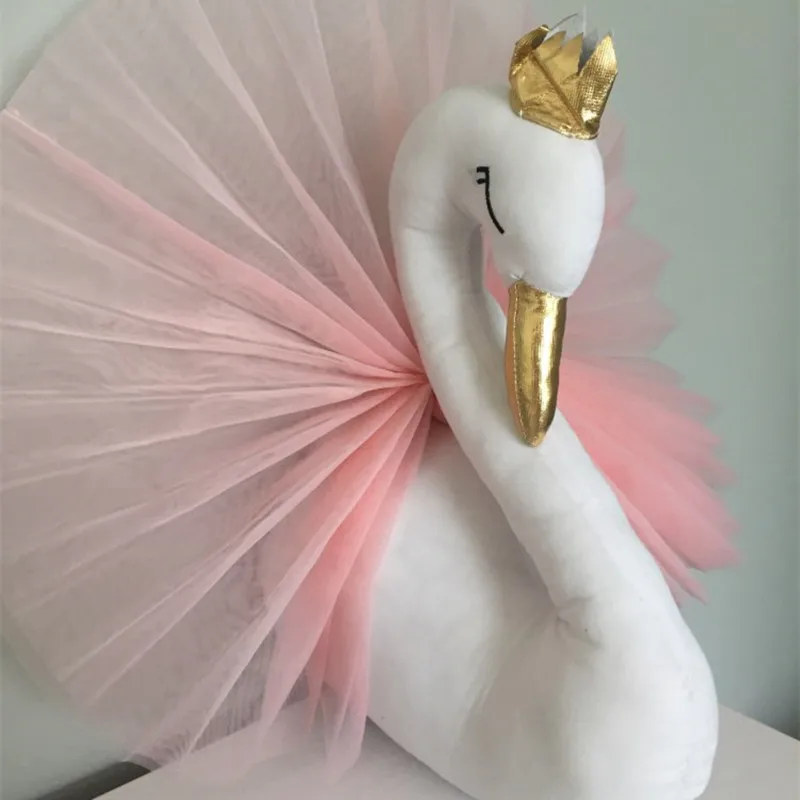 Фламинго Лебедь Золотая Корона Wall Art 3D для девочек розовый Гусь кукла Мягкая
