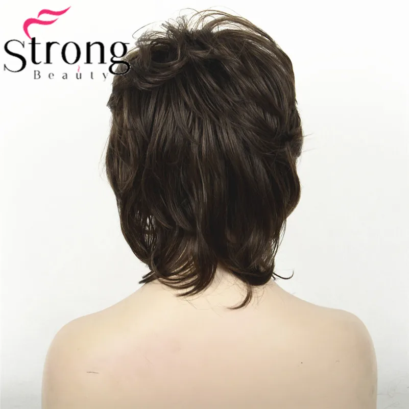 StrongBeauty короткий пушистый слоистый светильник коричневый высокий светильник ed Классический колпачок полный синтетический парик женские волосы парики