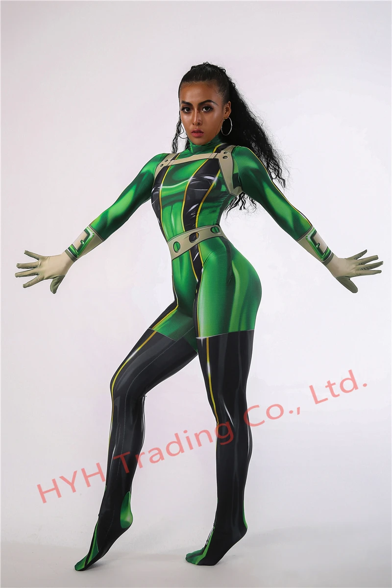 Ainiel My Hero Academy Froppy Tsuyu Asui, карнавальный костюм, спандекс, зентай, костюм для женщин и девочек, боди на Хэллоуин для детей и взрослых