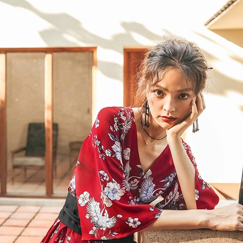 Традиционные японские кимоно японский костюм гейши Оби хаори японское женская