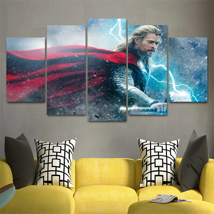 Прямая поставка HD 5 Панель Холст Искусство получил Тор темный мир lightning2 картина