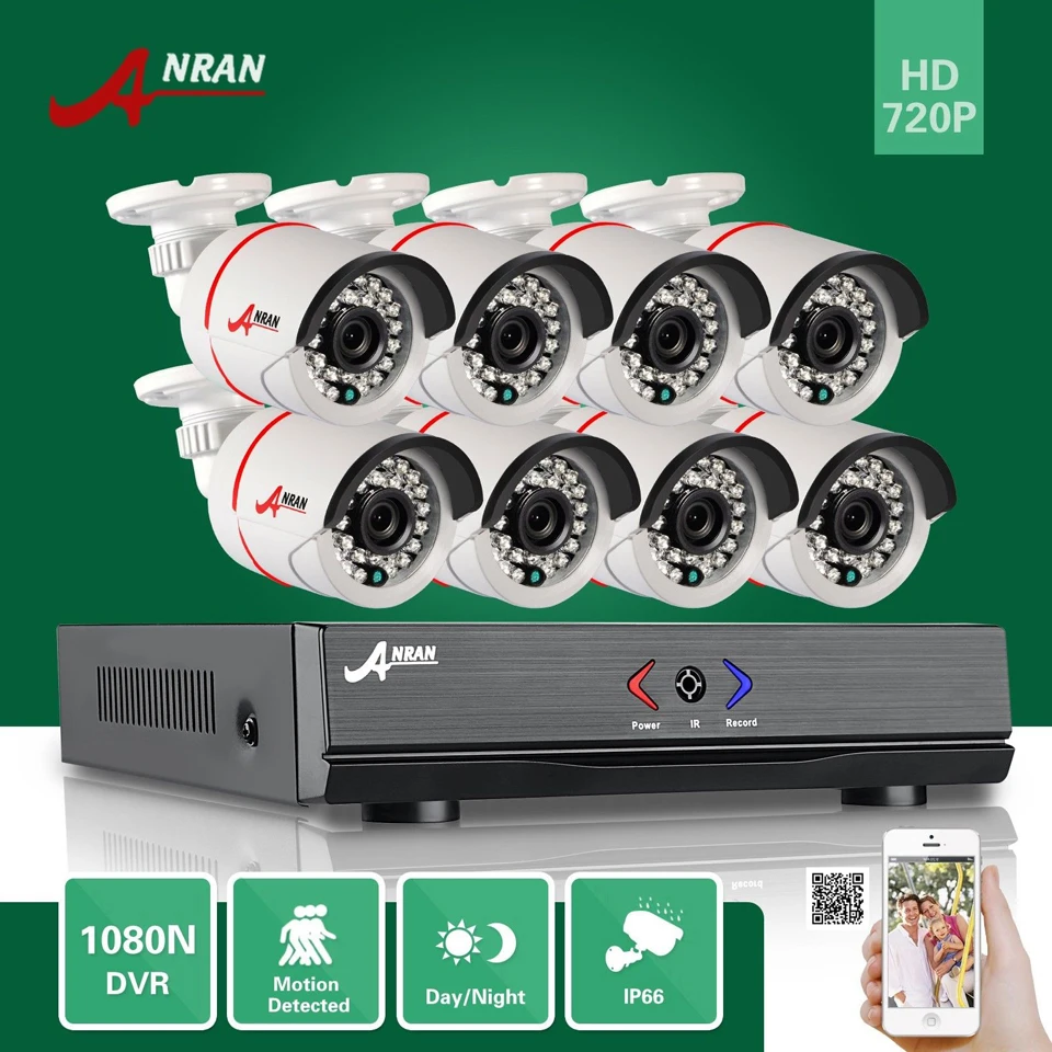 ANRAN Plug &ampPlay 8CH hybrid HD AHD DVR 1800TVL 720P Waterproof Outdoor 24 IR Day Night Vision Home CCTV Camera Security System |