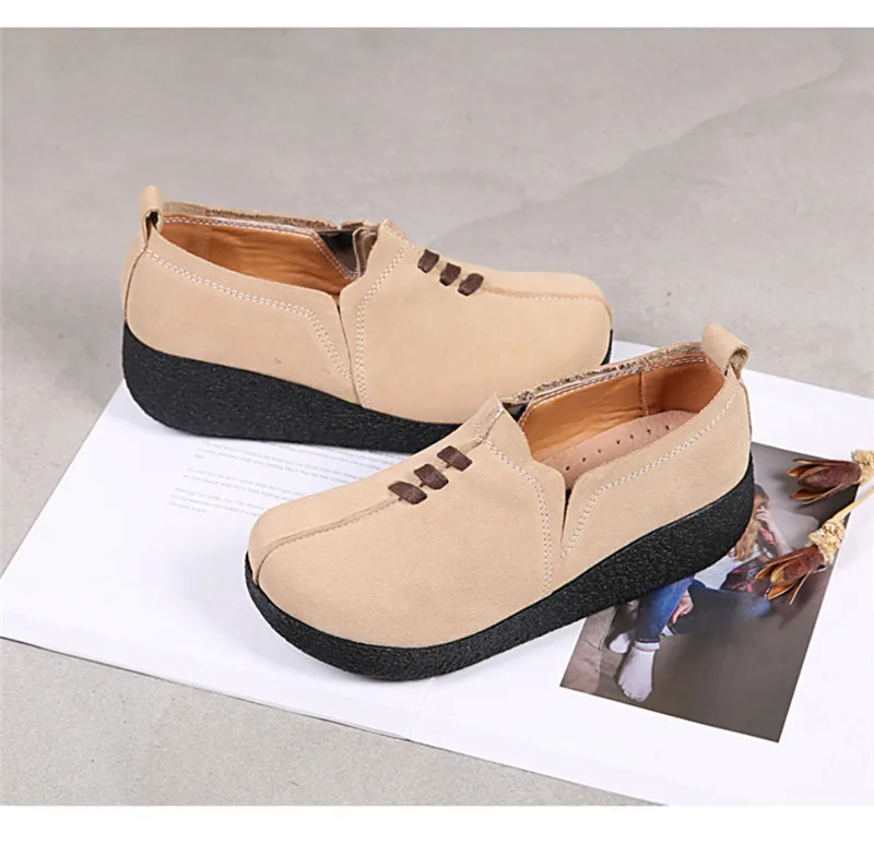 BEYARNEPlus/Размеры 35-43; женские лоферы на плоской платформе; женские весенние туфли из замши без застежки на плоской подошве; женская обувь на плоской подошве; CreepersSneakerE084