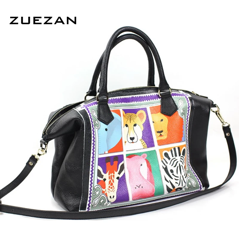 Большая сумка для покупок повседневная женская кожаная хобо с животными из