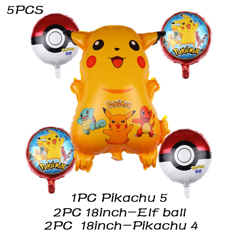 Мультфильм Пикачу Pokemon Go фольгированные шары с днем рождения украшения для детской вечеринки игрушки для детского дня рождения - Цвет: 5pcs Pikachu 5 4