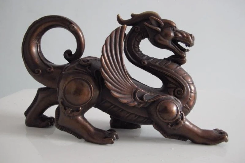 Chinese exquisite pure Red bronze copper statue fengshui fly beast lucky dragon | Дом и сад