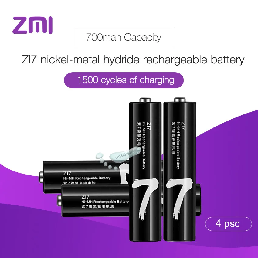 4 шт./лот Xiaomi аккумуляторная батарея AAA 700mAh 1,2 V Ni-MH ZMI ZI7 power Bank Аккумулятор для дистанционного управления машинными игрушками