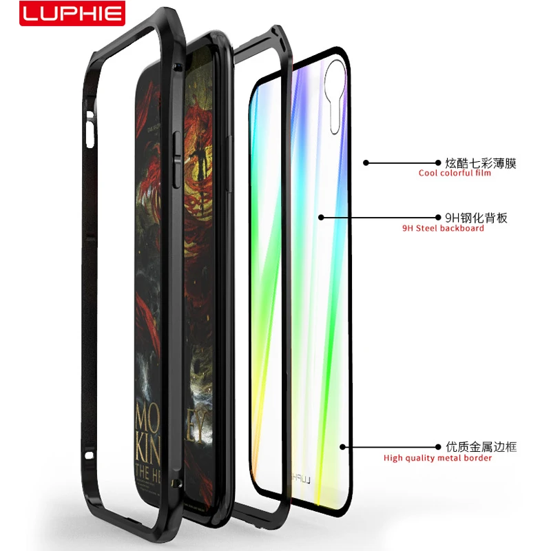 LUPHIE чехол с магнитной адсорбцией для iPhone X, Xr, Xs, Max, чехол из закаленного стекла, задняя крышка для iPhone 7, 8, чехол для телефона 360, чехол