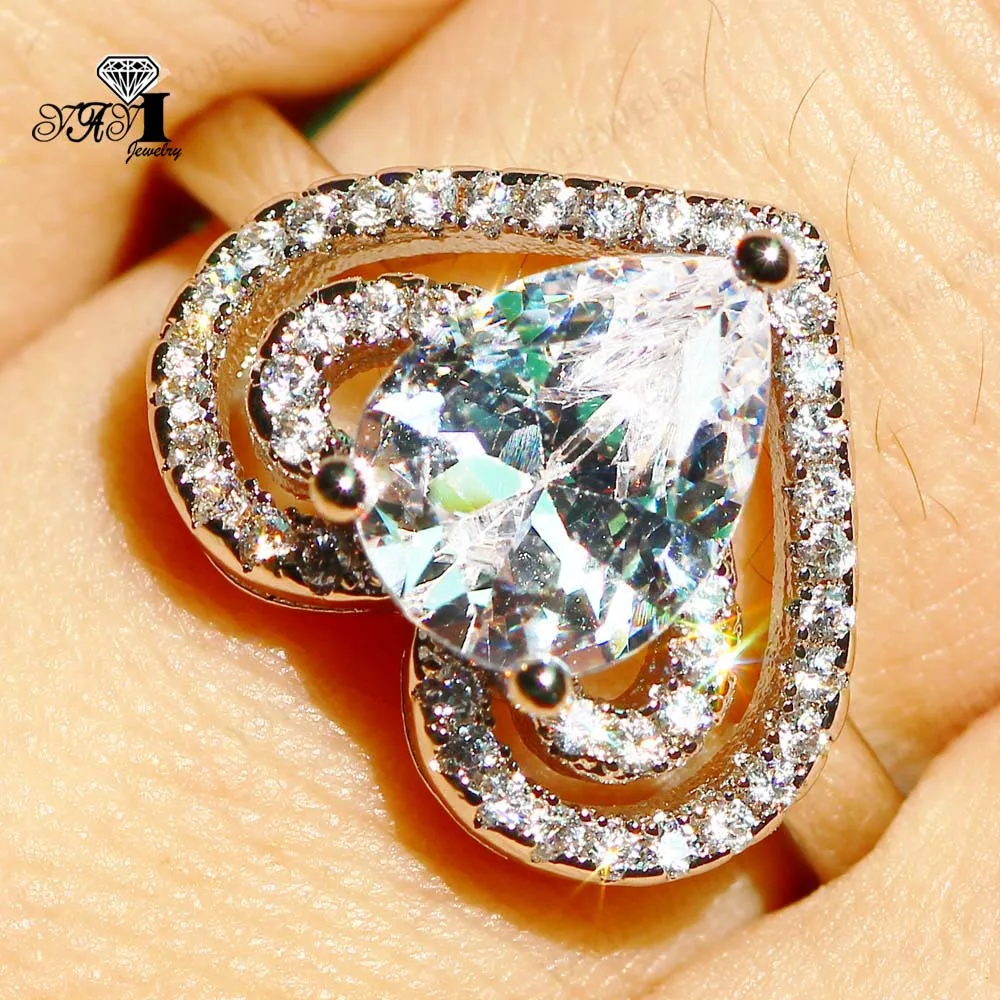 YaYI Jewelry Princess Cut 6.9CT White Zircon Silver Filled Engagement Rings wedding Heart Valentine's Day Girls ring 1060 | Украшения и
