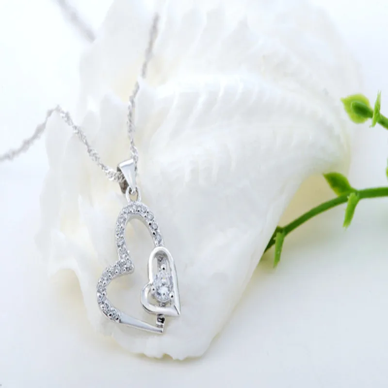 Женское ожерелье из серебра 100% пробы с кулоном циркония длина цепочки 45 см |