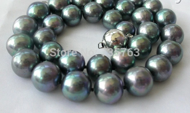 HOT 0015084 stunning big 11-13mm perfect round black freshwater pearl necklace silver | Украшения и аксессуары