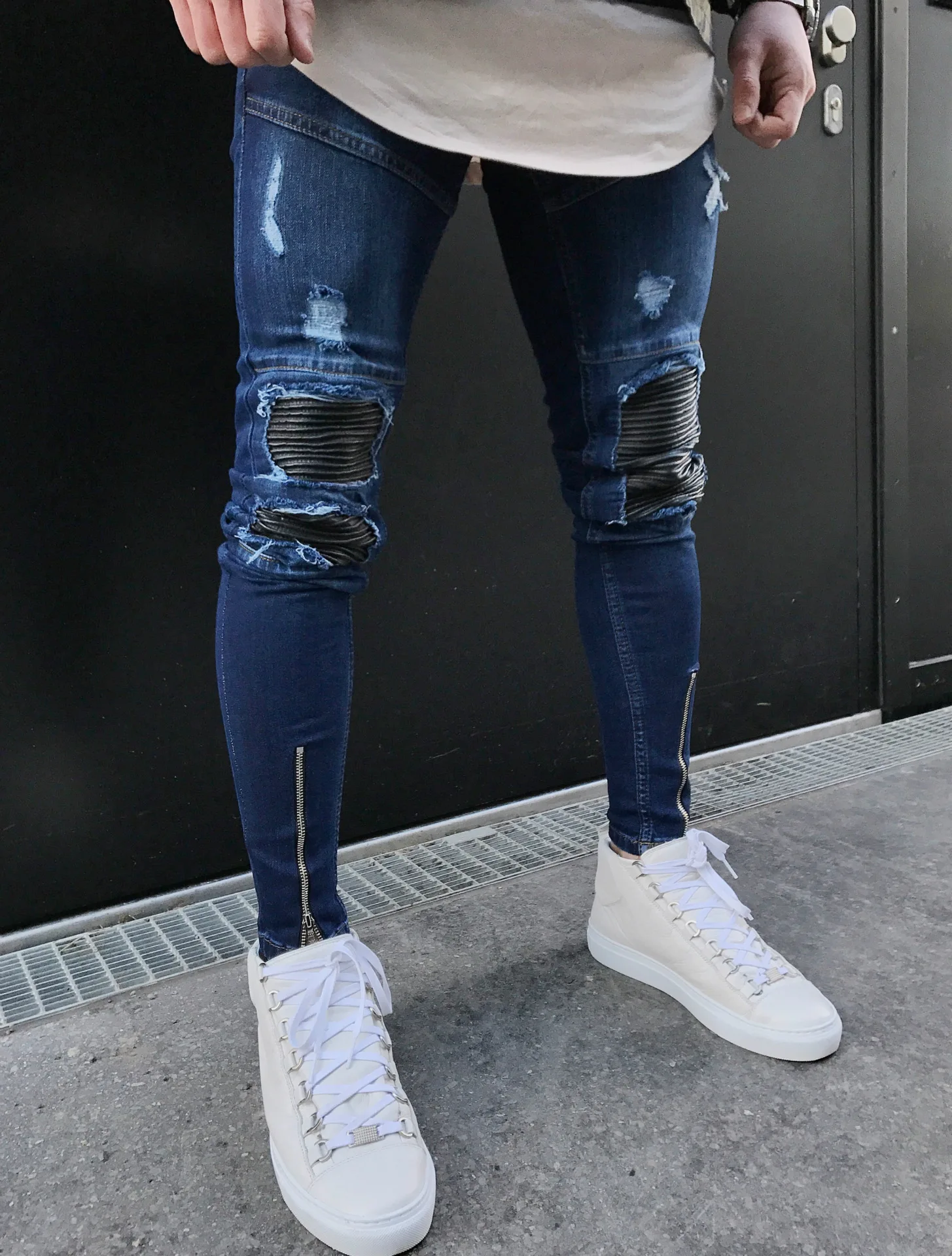 High Street Стиль обтягивающие джинсы новые модные Для мужчин отверстия узкие