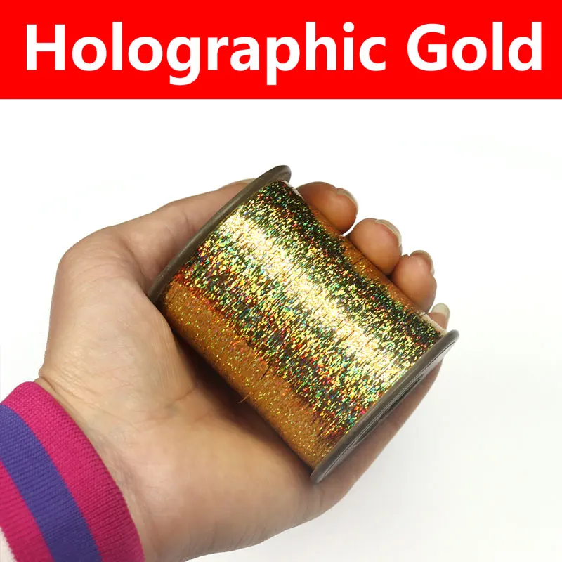 holographic gold Bimoo большая катушка 2000 м 1/10 0,25 мм плоская Мишура для завязывания мушек стример Nymph Midge материал ребра - Цвет: holographic gold