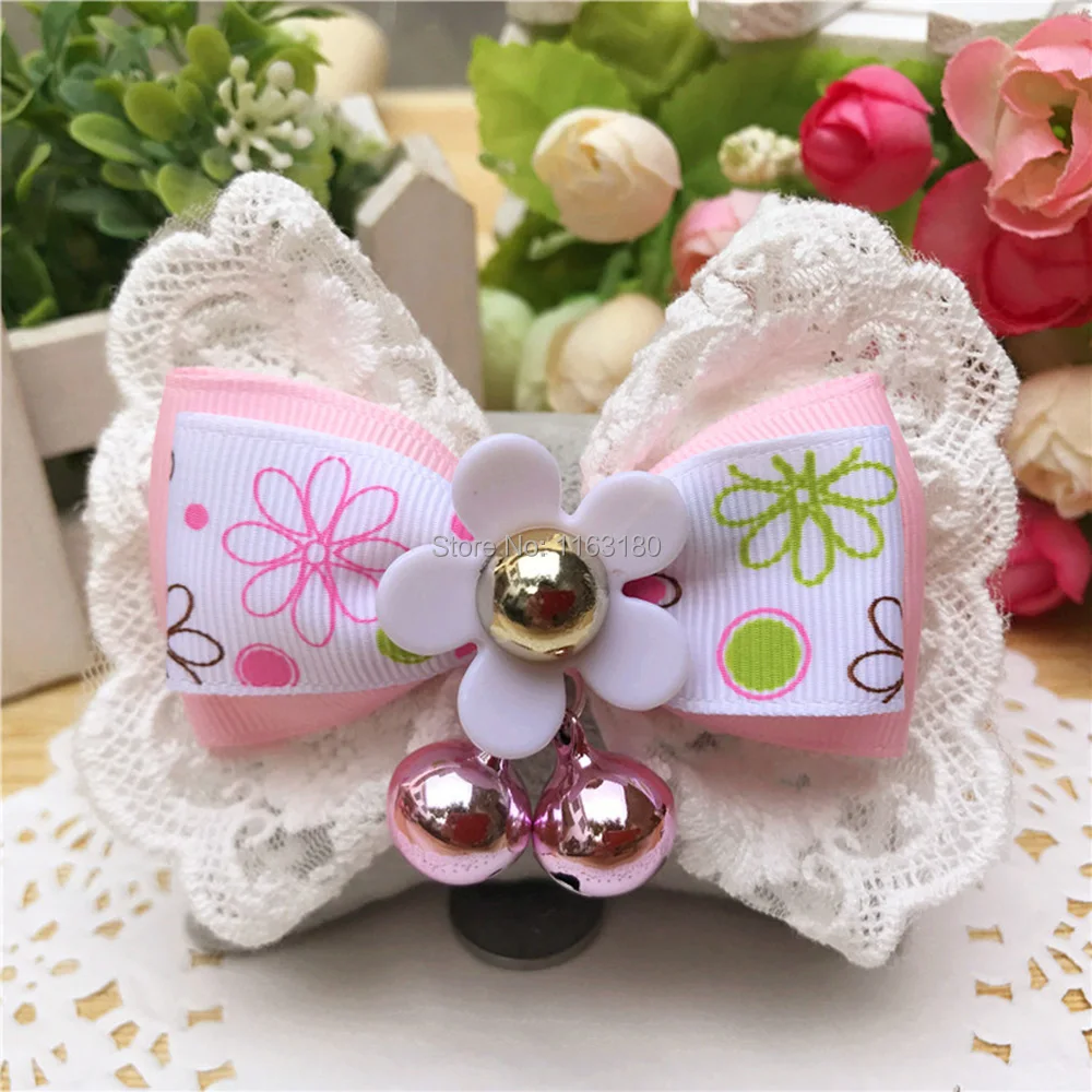 

1000pcs/lot New Design Pet Party Collar Cat Dog Neck Jewelry Lace Bow Tie With Bell Free Shipping