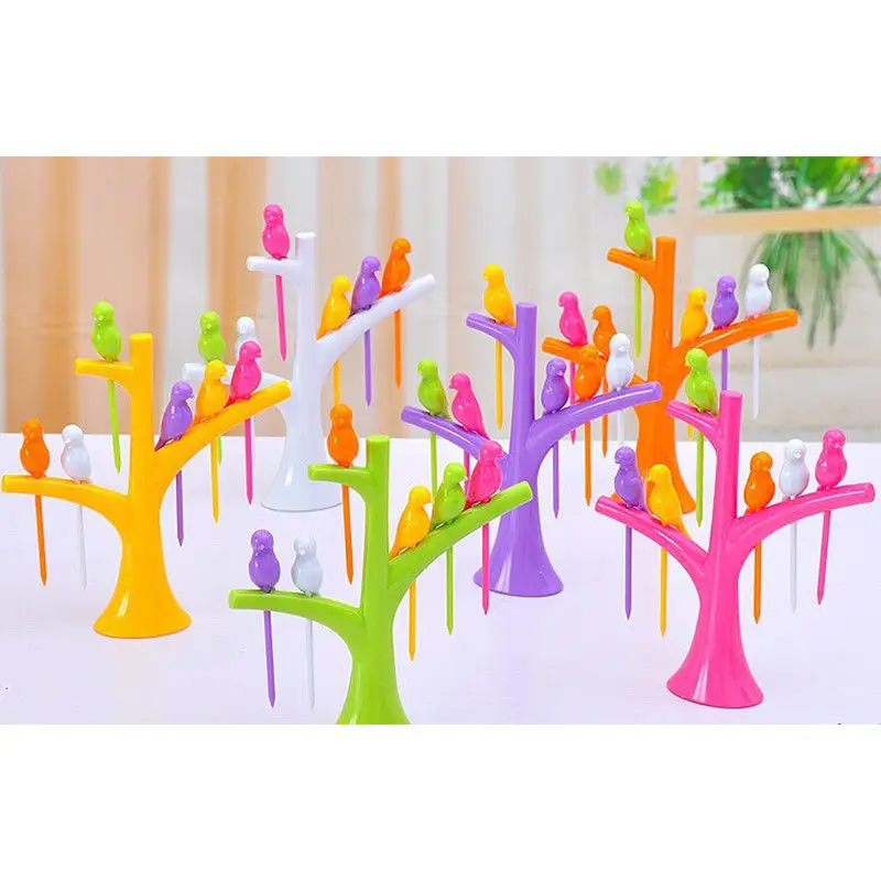 6 шт./компл. красочные столовые приборы Дерево Птицы Радуга пластиковые вилки для