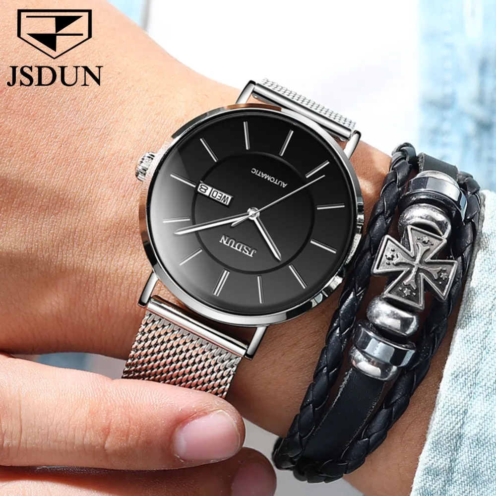 Часы JSDUN Мужские механические брендовые Роскошные автоматические с Т образным
