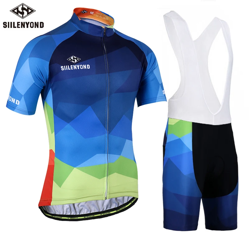 Bib Cycling Set Siilenyond Лето анти-УФ Велоспорт Джерси Набор Горный велосипед Велоспорт Спортивная одежда Мужской MTB велосипед Велоспорт одежда костюм - Цвет: Bib Cycling Set