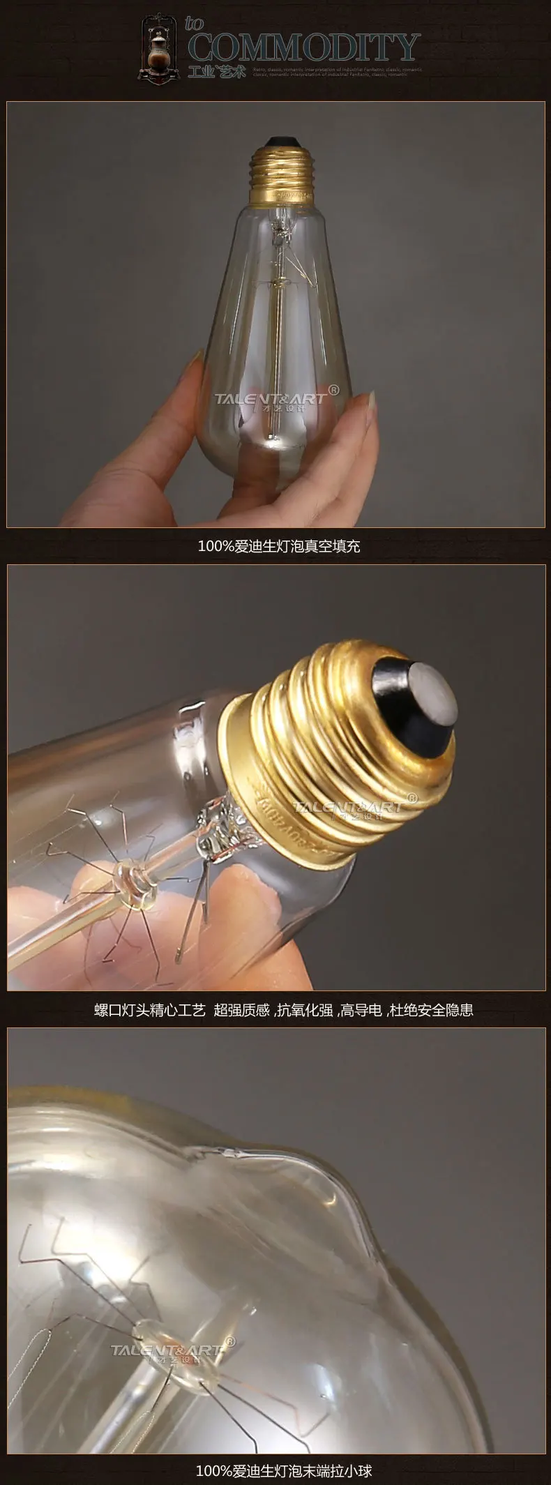 Марочные шарики Edison E27 прямые накаливания ST64 лампа накаливания с короткозамкнутым ротором углерода лампы Ретро электрическая лампочка эдисона для подвесного светильника