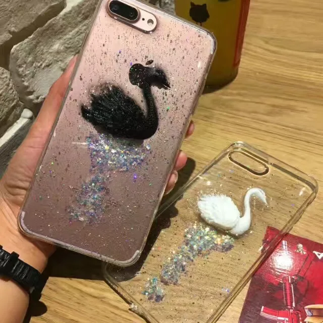 Корея Япония супер мило Лебедь Форма Капля клея мерцающий Косметическая пудра TPU