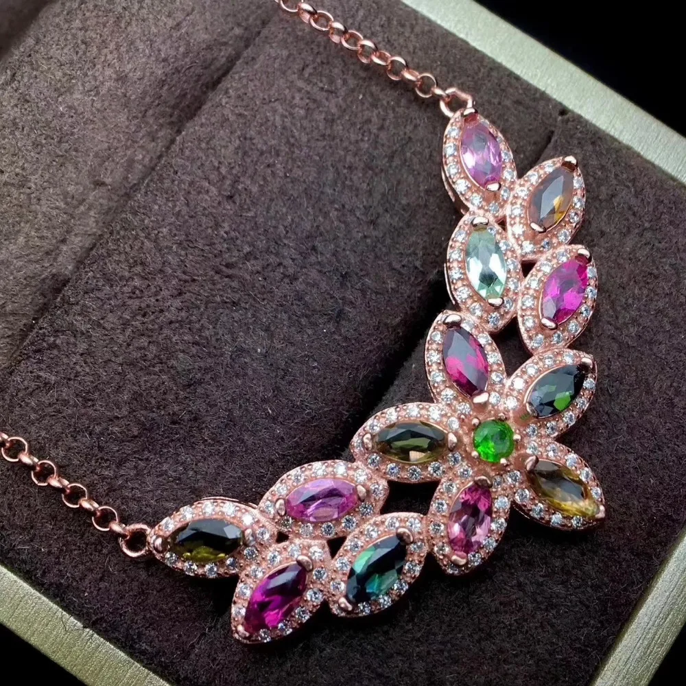 Верность естественно 3*6 мм многоцветный Турмалин Подвеска Ожерелья для мужчин 925