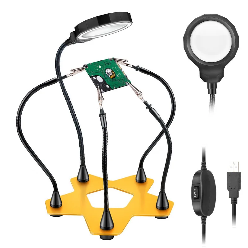 Third Hand паяльная Лупа светодиодный USB Настольный увеличительное стекло с подсветкой помогая подставка сварочный Набор для ремонта плат вспомогательные инструменты