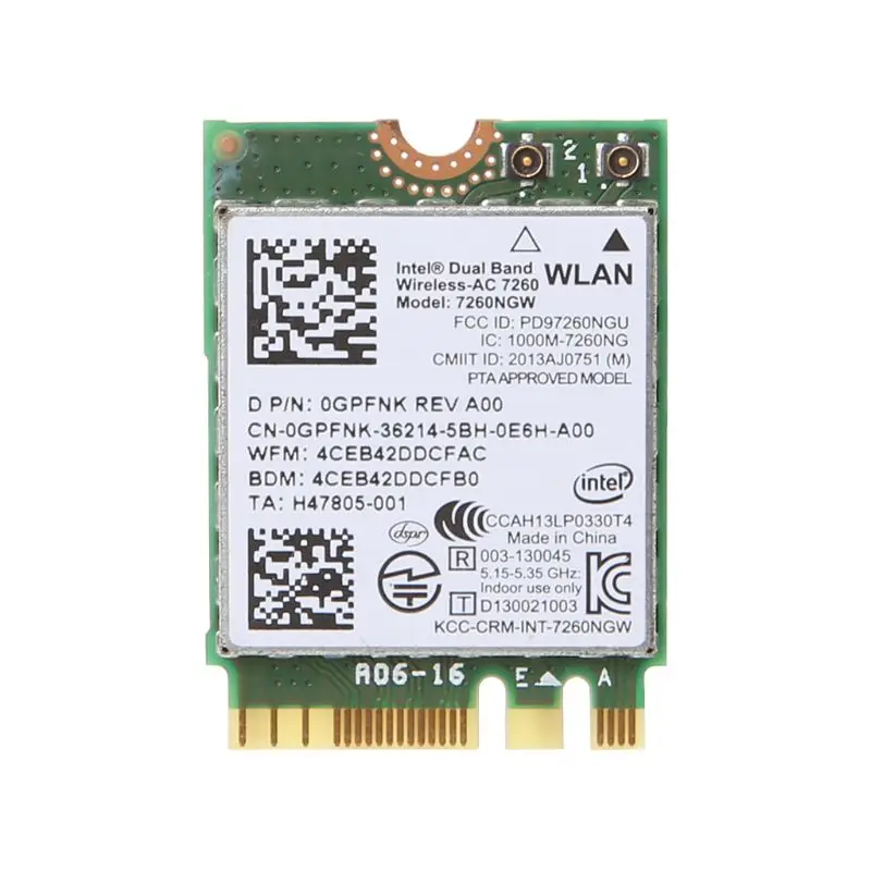 Сетевая карта для ноутбука Dell Intel Dual Band Wireless AC 7260 7260NGW NGFF M.2 Bluetooth WiFi|Сетевые карты| |