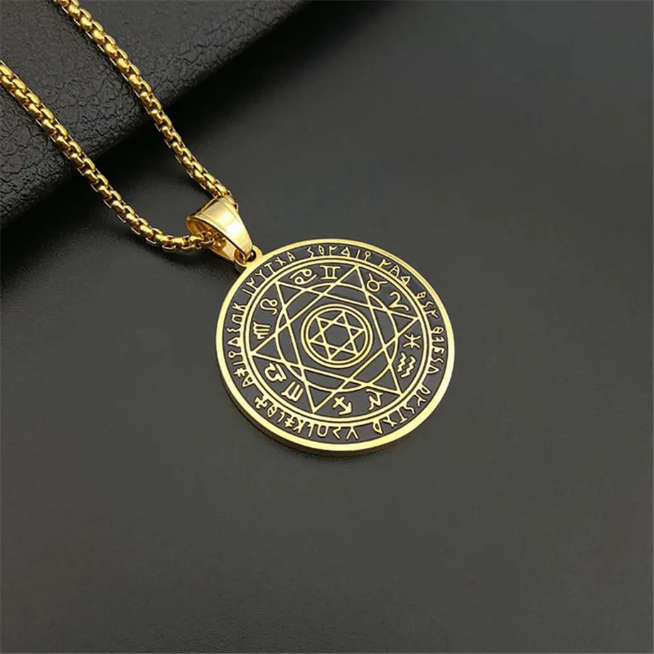 Supernatural Star of David Zodiac Sign Constellation Necklace Pendant Gold Color Stainless Steel Round Jewelry Birthday Present