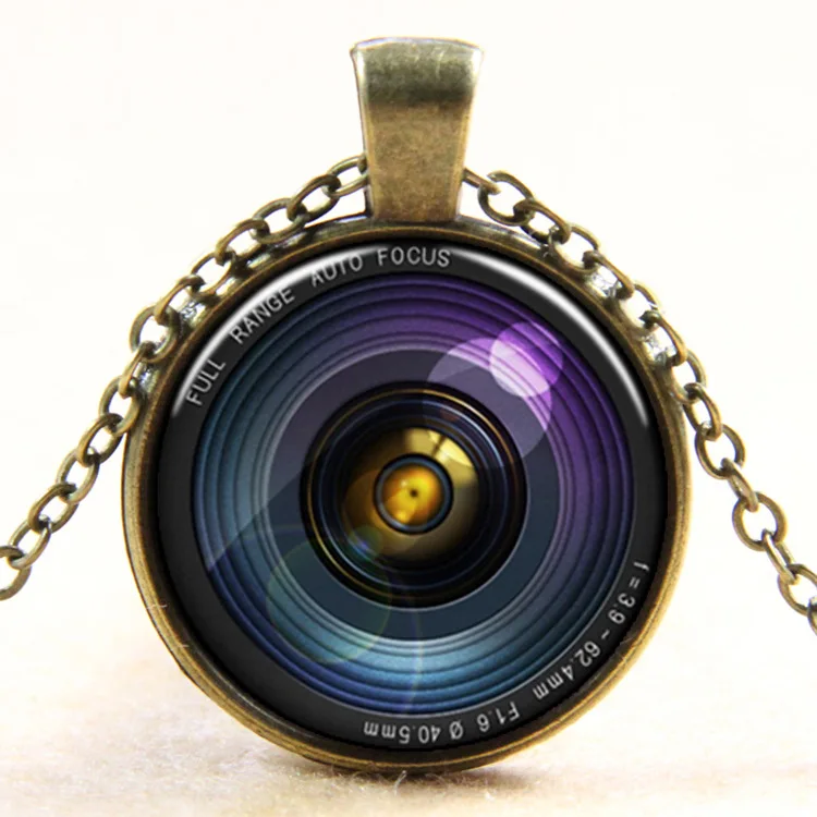 Винтажный объектив для камеры бронзовое/серебристое ожерелье фото стеклянный