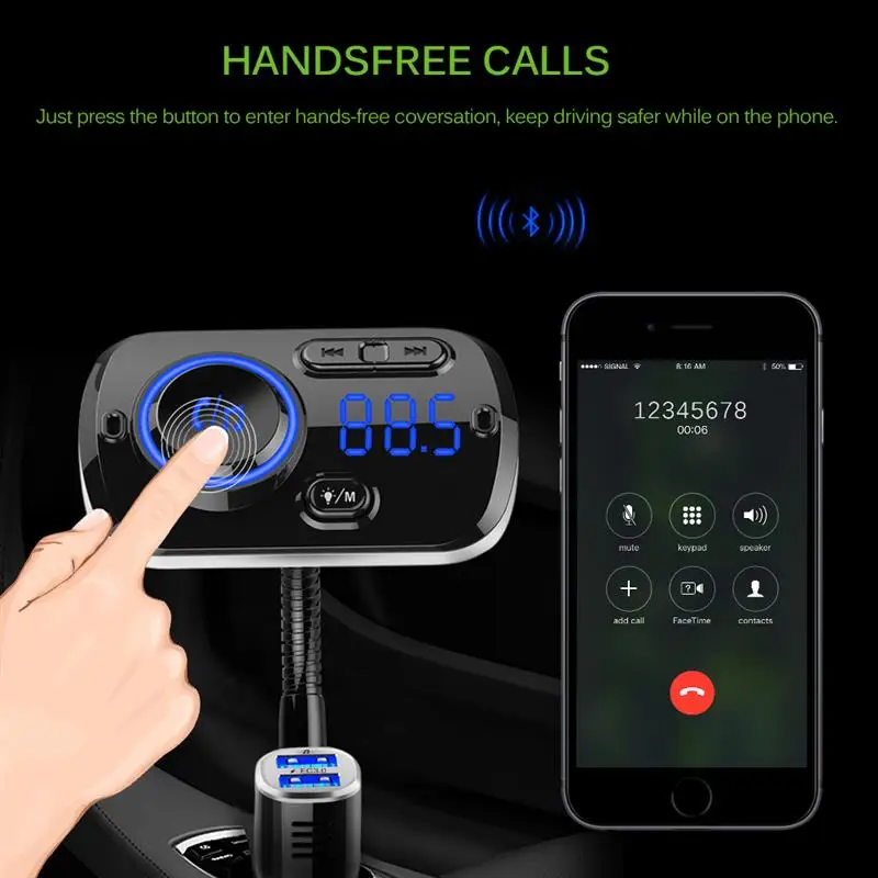 Беспроводной автомобильный fm передатчик двойной USB Bluetooth 5 0 Автомобильный MP3