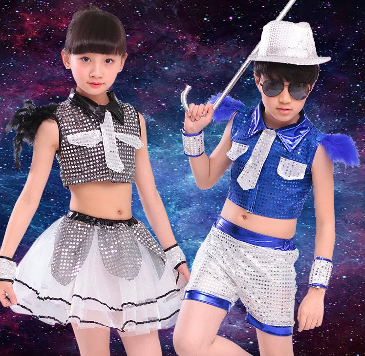 Блестящая одежда для джазовых танцев мальчиков и девочек детский танцевальный