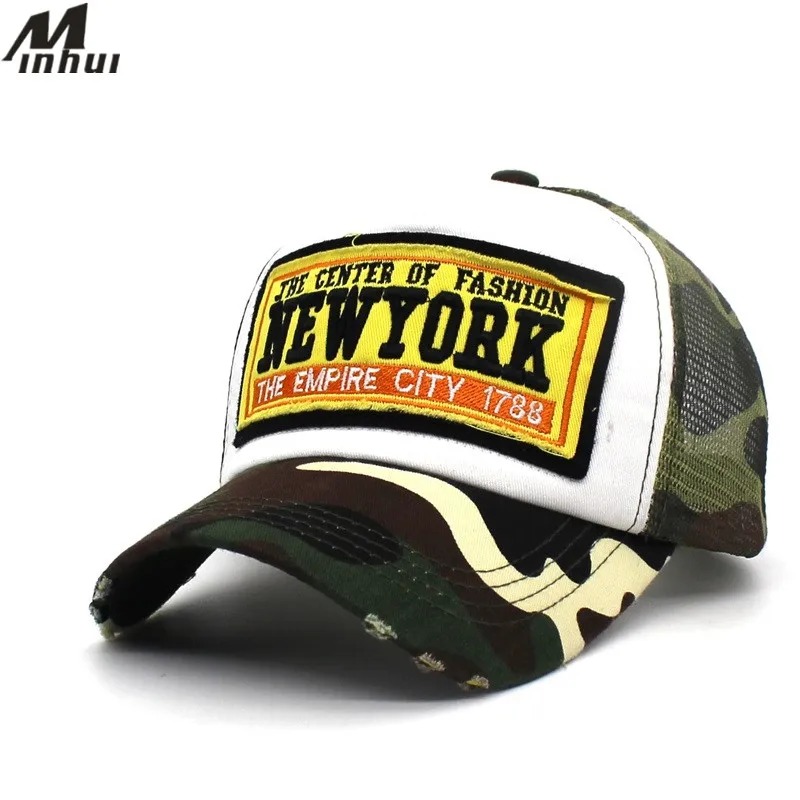 Мужские и женские бейсболки Minhui летние сетчатые с надписью Snapback камуфляжная