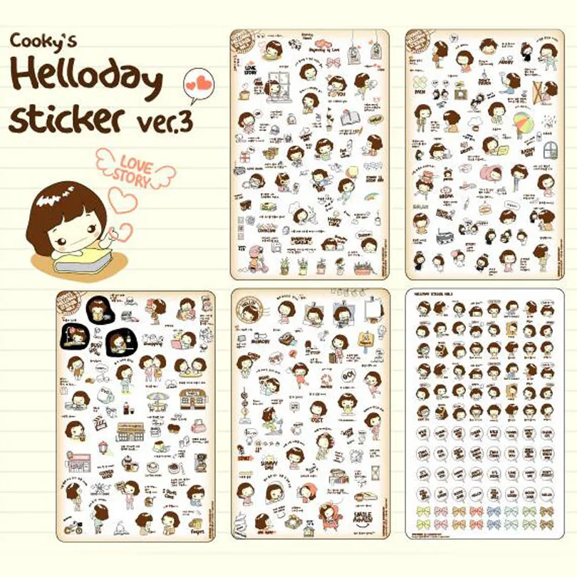25packs/lot Cute Cooky Helloday Girl Sticker Set/Multifunction/Cartoon DIY Sticker Office & School Supplies G150