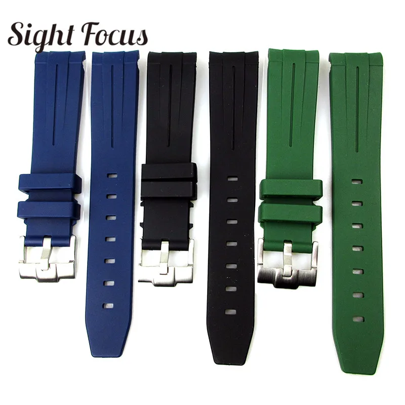 Ремешок резиновый с изогнутым концом для часов браслет Rolex Green Water Ghost Explorer yachmaster