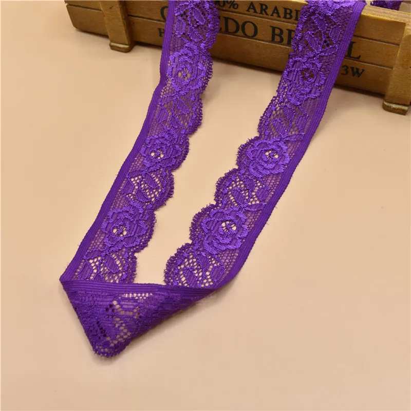 Purple 25mm width Красивая 5 ярдовая эластичная кружевная лента французская африканская кружевная отделка для шитья белая кружевная отделка африканская кружевная ткань - Цвет: Purple 25mm width