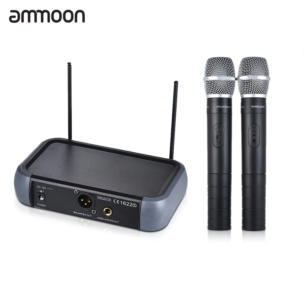 Ammoon двухканальный VHF Беспроводной ручной микрофон Системы функция эха с 2