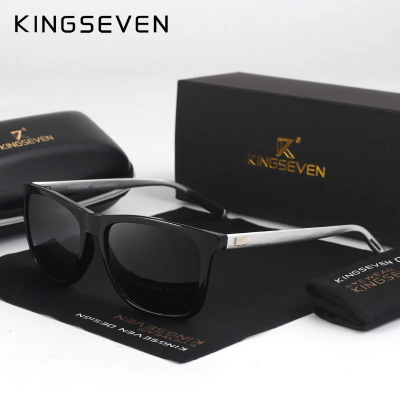 Silver Black KINGSEVEN, новые модные брендовые дизайнерские алюминиевые солнцезащитные очки TR90, поляризованные зеркальные линзы, мужские солнцезащитные очки oculos, очки для мужчин - Цвет линз: Silver Black