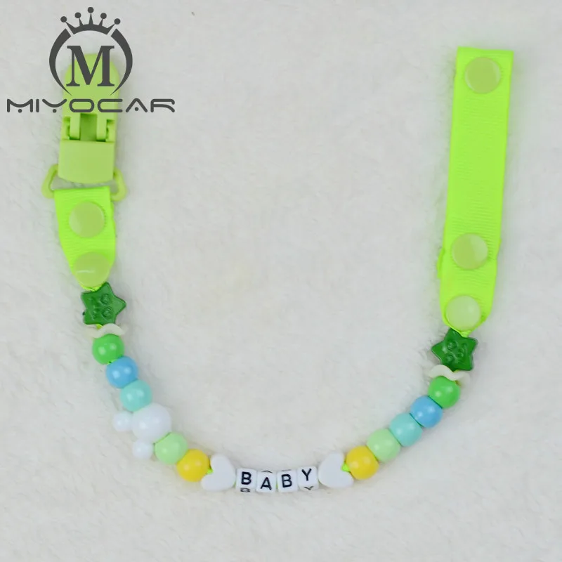 MIYOCAR Персонализированные-любое имя синие Бусины с синими Grosgrain соска зажимы держатели для сосок цепи фиксатор/зажим для прорезывателя - Цвет: 5