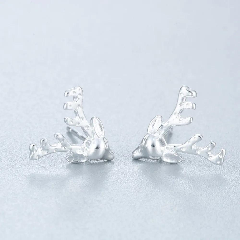 CHENGXUN 1 Pair Detailed Deer Horn Antler Animal silver color Stud Earrings Chrismas Best | Украшения и аксессуары
