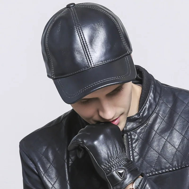 Кепка с козырьком из натуральной кожи для мужчин среднего возраста уличная шапка