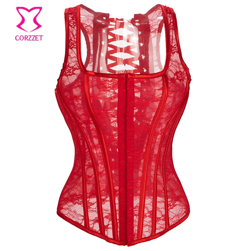 Женский кружевной корсет с вырезами готический красный цветочным кружевом