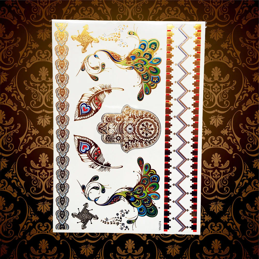 HYS-97 новый бренд индийский металлик флэш-тату временные мужские и женские