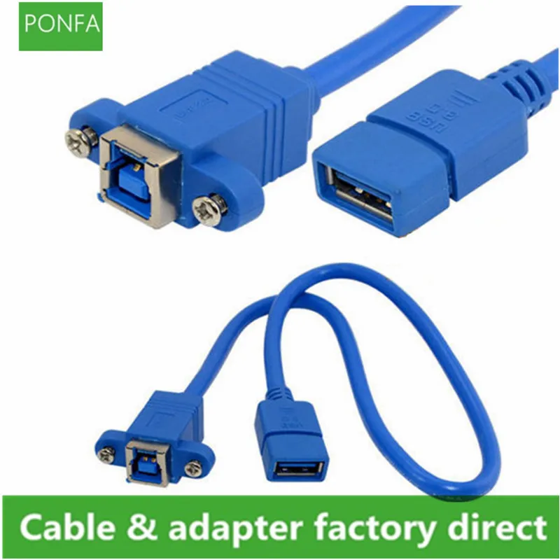 USB 3,0 B Кабель USB для принтера 3,0 A female to USB3.0 B Female с винтовым отверстием Панель Крепление коротких принтеров данных кабель 60 см 2 фута 0,6 м