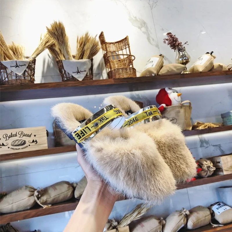 2018 Winter Home Slippers Women Mules Real Fur Flip Flops Slides Hourse Indoor Flat Shoes | Обувь