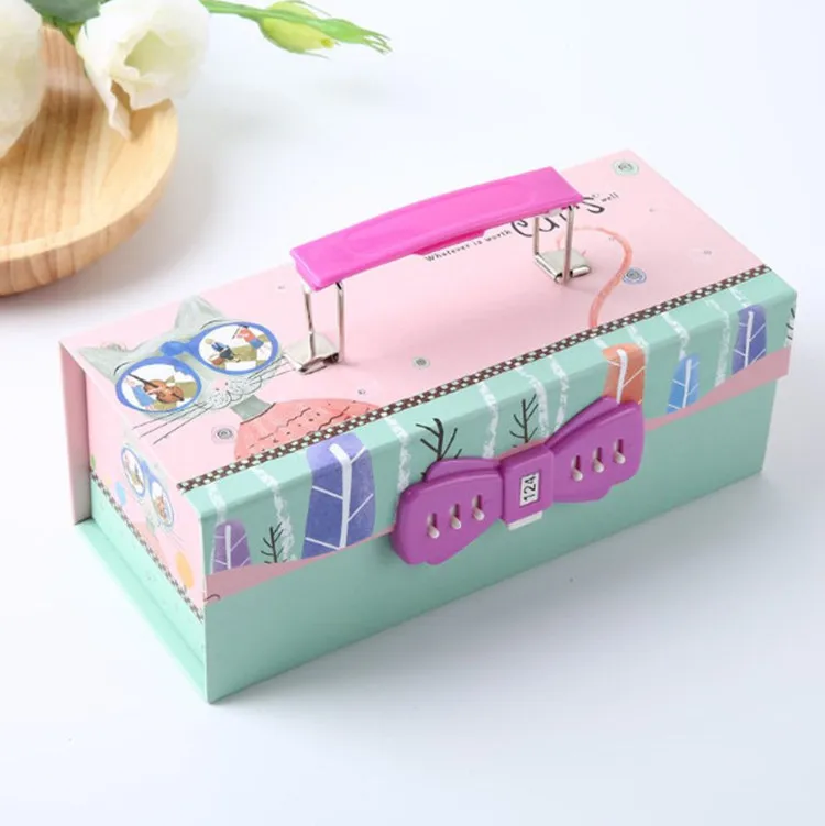 GlassCatPink Трехслойный канцелярский футляр, чехол-Карандаш для девочек с супер замком для хранения паролей и зеркалом для детей, школьные офисные принадлежности - Цвет: GlassCatPink