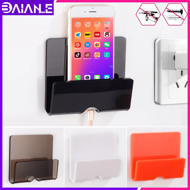 

Bathroom Shelves Plastic Mobile Phone Holder Wall Mount Smart Phone Tablet Hanging Stand Charge Holder Bracket Shelf Nail-free