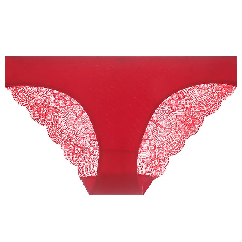 red S-3XL!! Горячая распродажа! Женские сексуальные кружевные трусики, бесшовные хлопковые дышащие трусики, полые трусы размера плюс, нижнее белье для девушек - Цвет: red