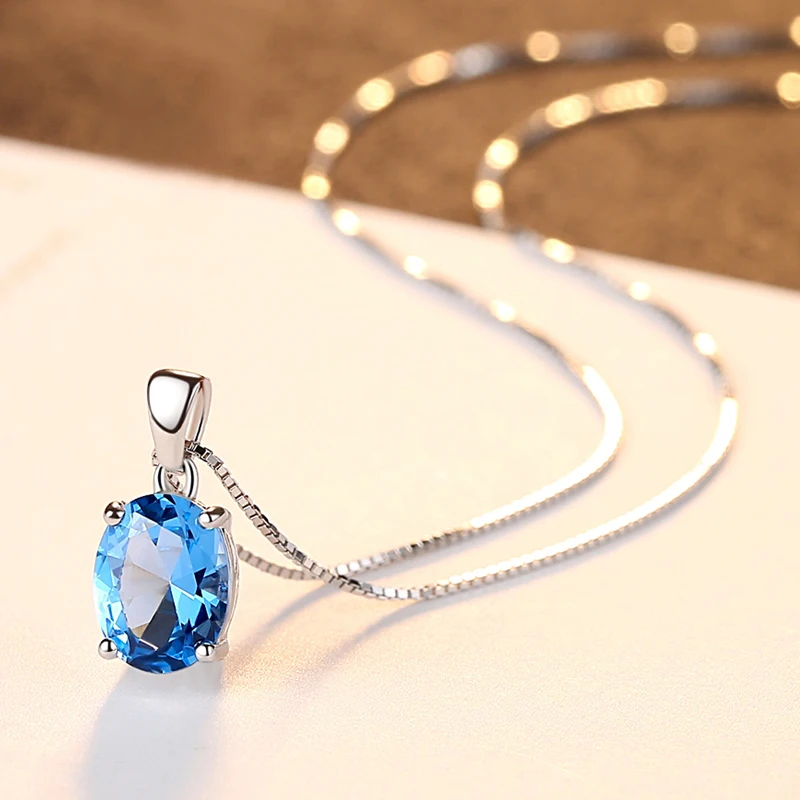 High Quality Classic 925 Sterling Silver Blue Crystal Zircon Necklaces &amp Pendants S925 Fine Jewelry | Украшения и аксессуары