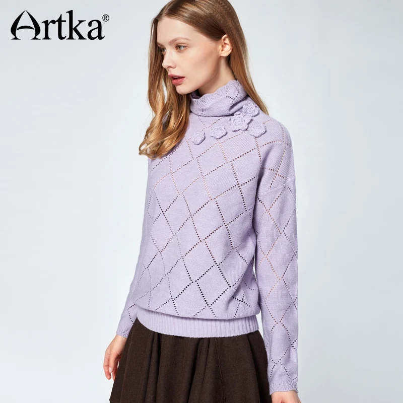 ARTKA Women's Winter Vintage Knitting Wollen Turtleneck Solid Color Sweater Pullover YB14477D | Женская одежда